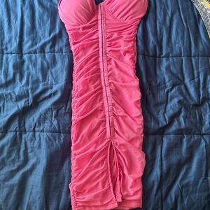 Vibrant Pink Ruched Dress
